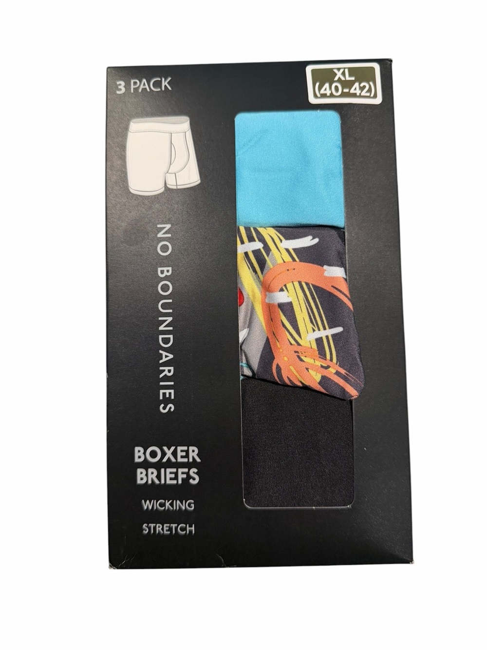 No Boundaries Men’s 3-Pack Boxer Briefs - Black/Turquoise/Multicolor